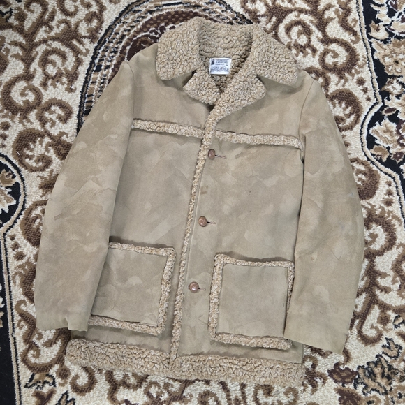 70s Retro Gingerbread Coat Faux Suede Shearling Jacket 1970 Boho Hippie Vintage - Picture 11 of 16